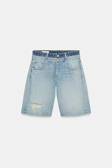 BERMUDAS DOBLE CINTURA DENIM TRF TIRO MEDIO - Celeste de Zara - Imagen 0