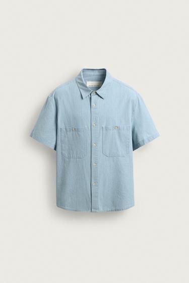 CAMISA CHAMBRAY COM BOLSOS - Azul-claro da Zara