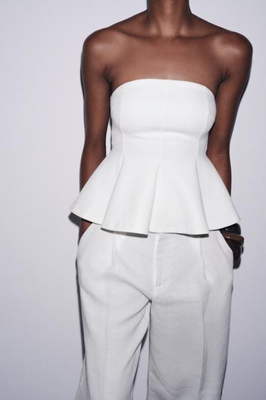 TOP INTERLOCK PEPLUM - أبيض الخاص بـ Zara