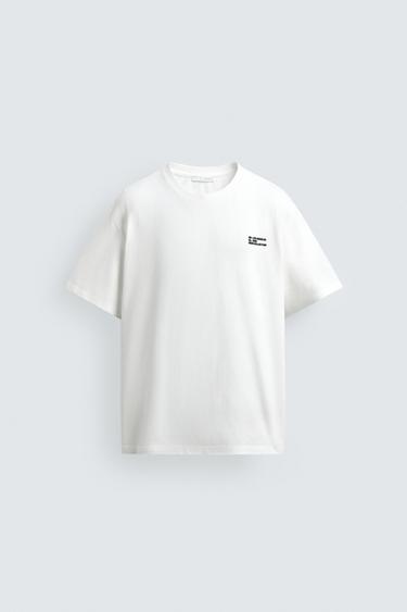 Zara RELAXED FIT TEXT PATCH T-SHIRT - White