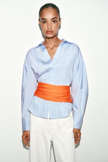 FITTED STRIPED SHIRT - Sky blue by Zara - Image 1