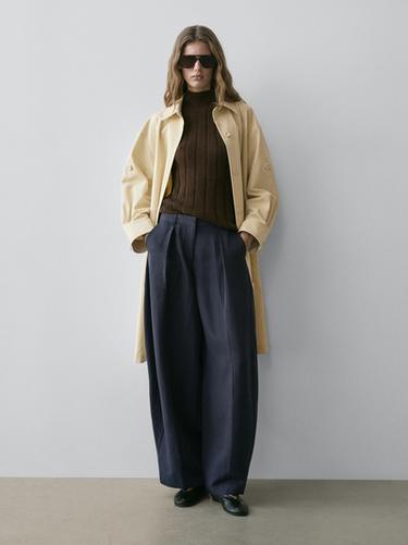 Zara Flowing trousers with pleated detail - Navy blue