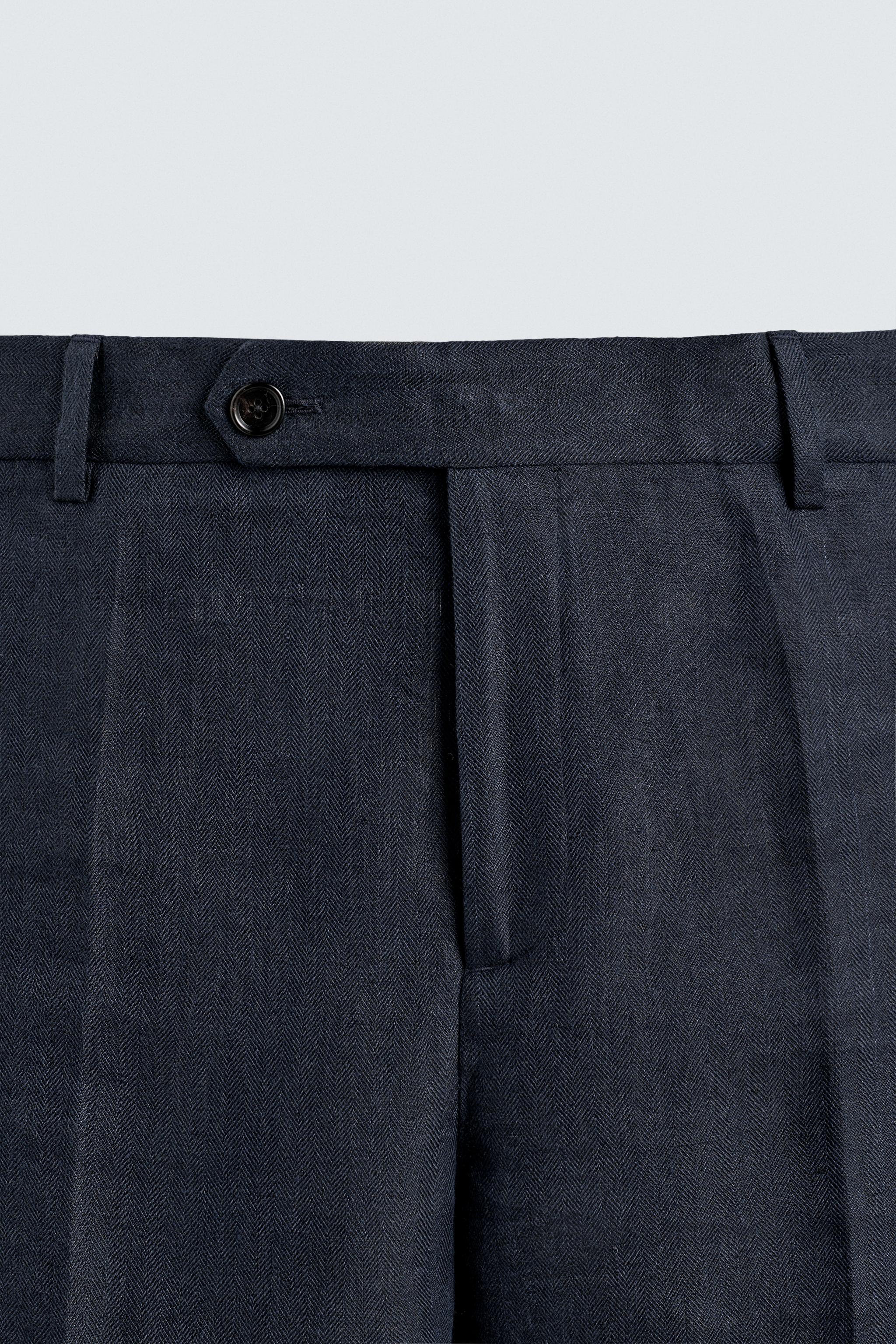 100% LINEN HERRINGBONE SUIT PANTS