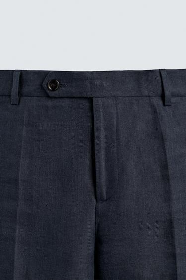 PANTALON DE COSTUME 100% LIN CHEVRON - Indigo de Zara - Image 6
