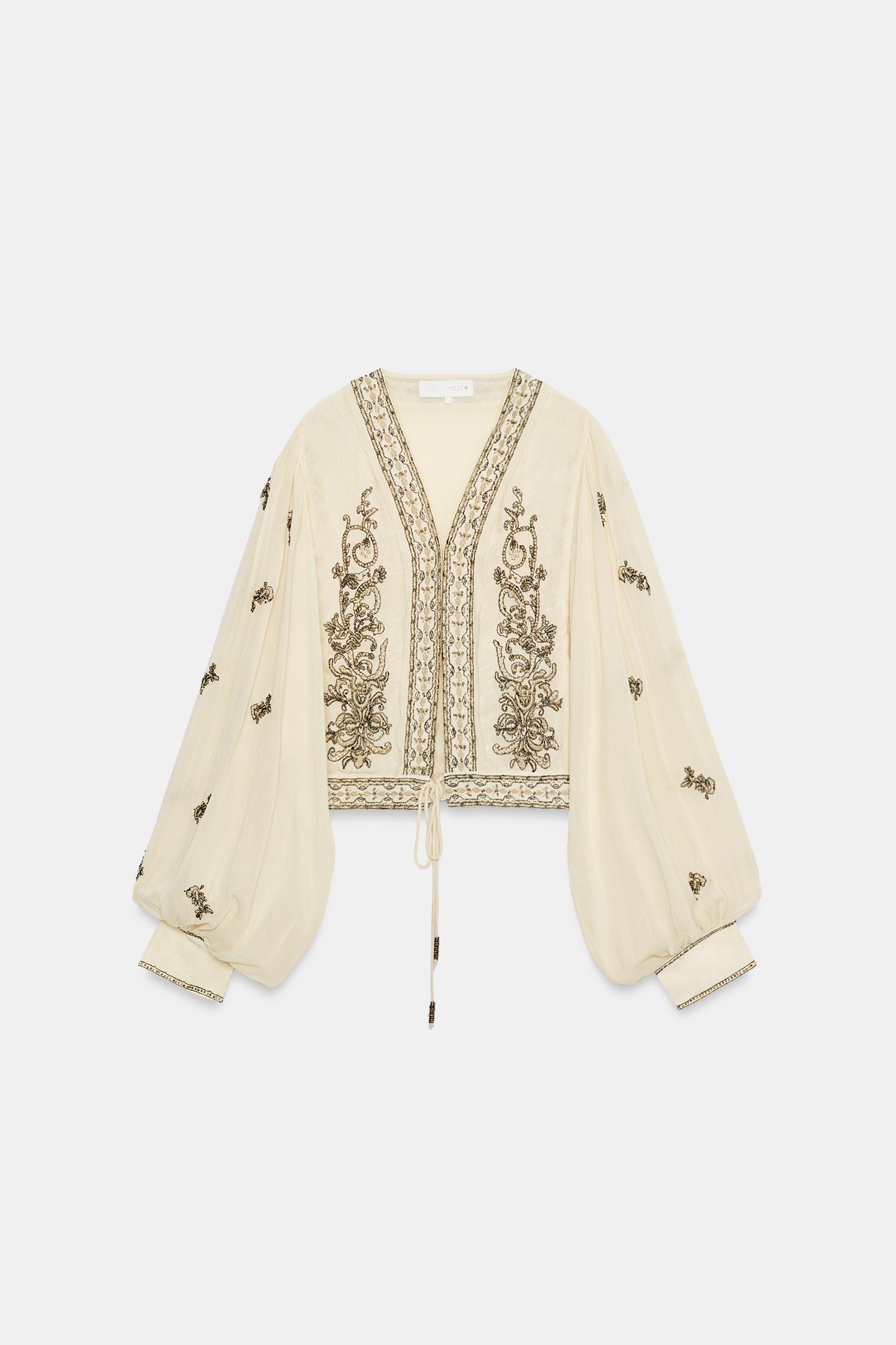 Женская блузка Zara Bead Embroidered Blouse ZW Collection, цвет: Экрю — фото 6