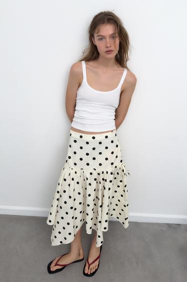 ASYMMETRIC POLKA DOT MIDI SKIRT - Ecru / Black by Zara
