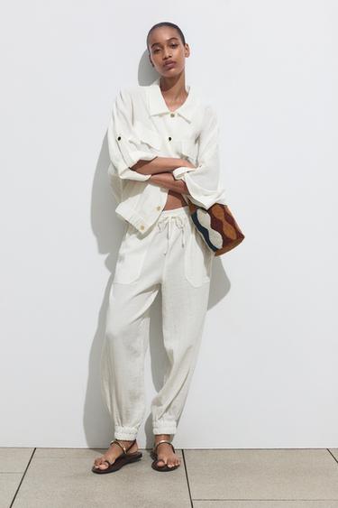 CUFFED HEM TROUSERS - White by Zara