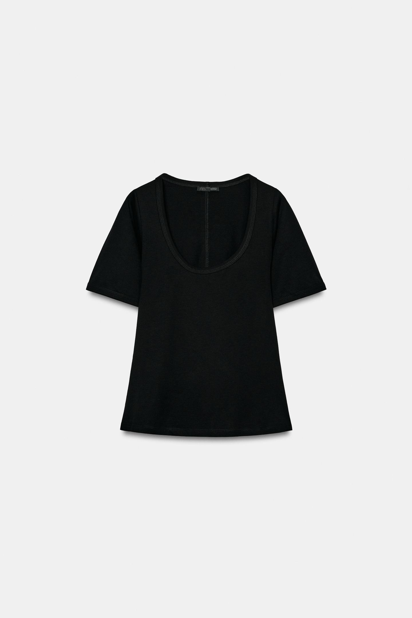 Женская футболка Zara Round Neck, цвет: Чёрный — фото 5