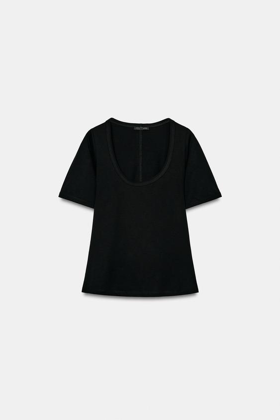Zara ROUND NECK T-SHIRT - Black - Image 0