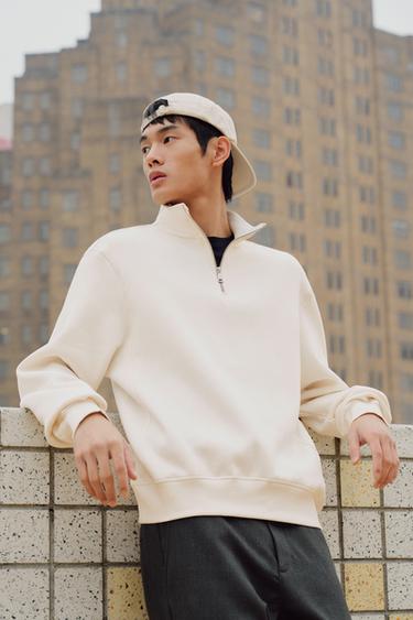 Zara 基本款拉鍊領運動衫 - 磨白色