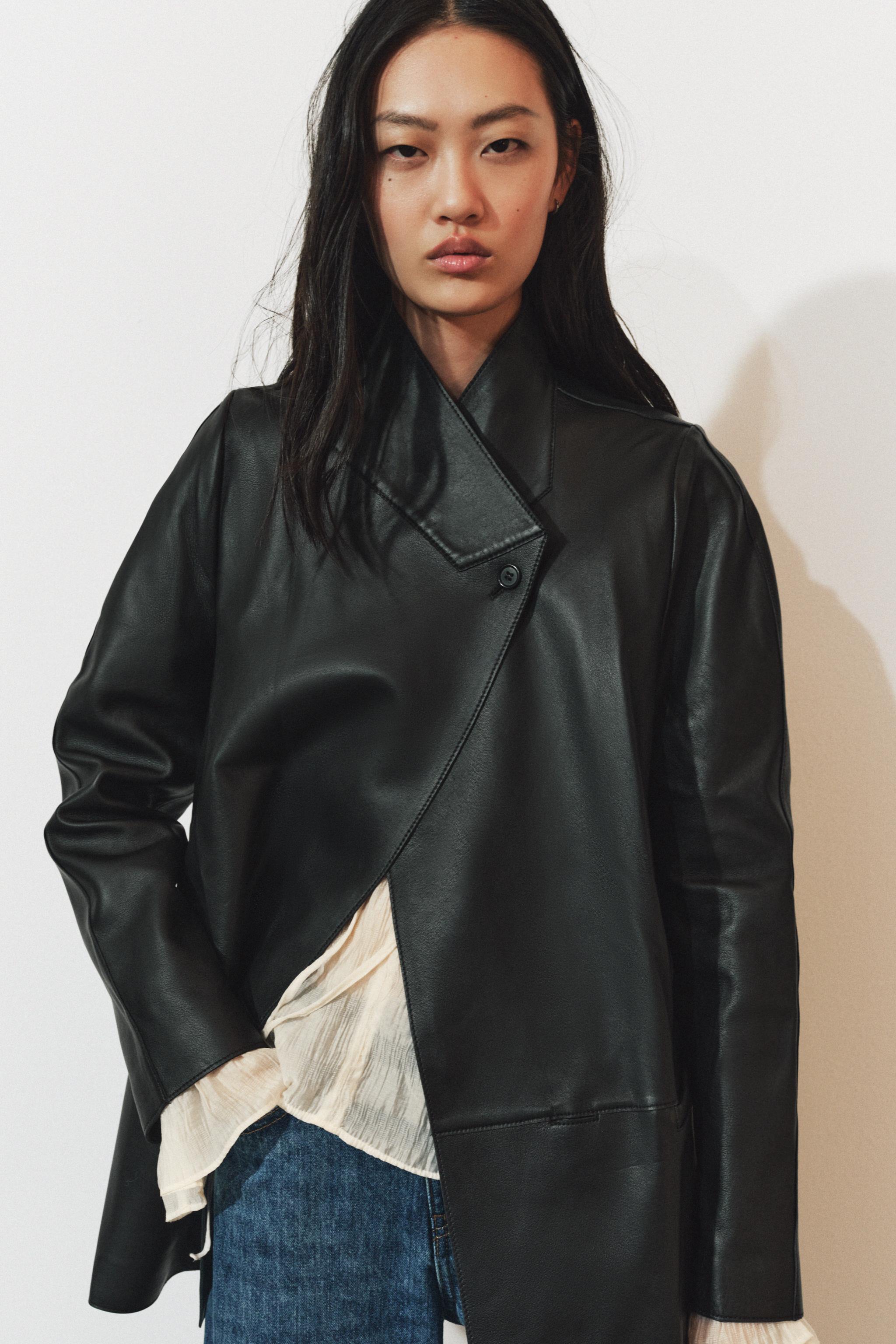 Zw Collection 100% Leather Double-Breasted Blazer by Zara