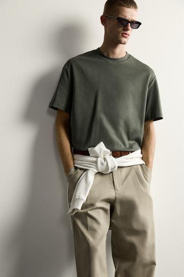 Zara RELAXED FIT INTERLOCK T-SHIRT /04 - Dark khaki