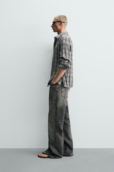 EMBOSSED CHECK SHIRT - Grey by Zara - Image 3