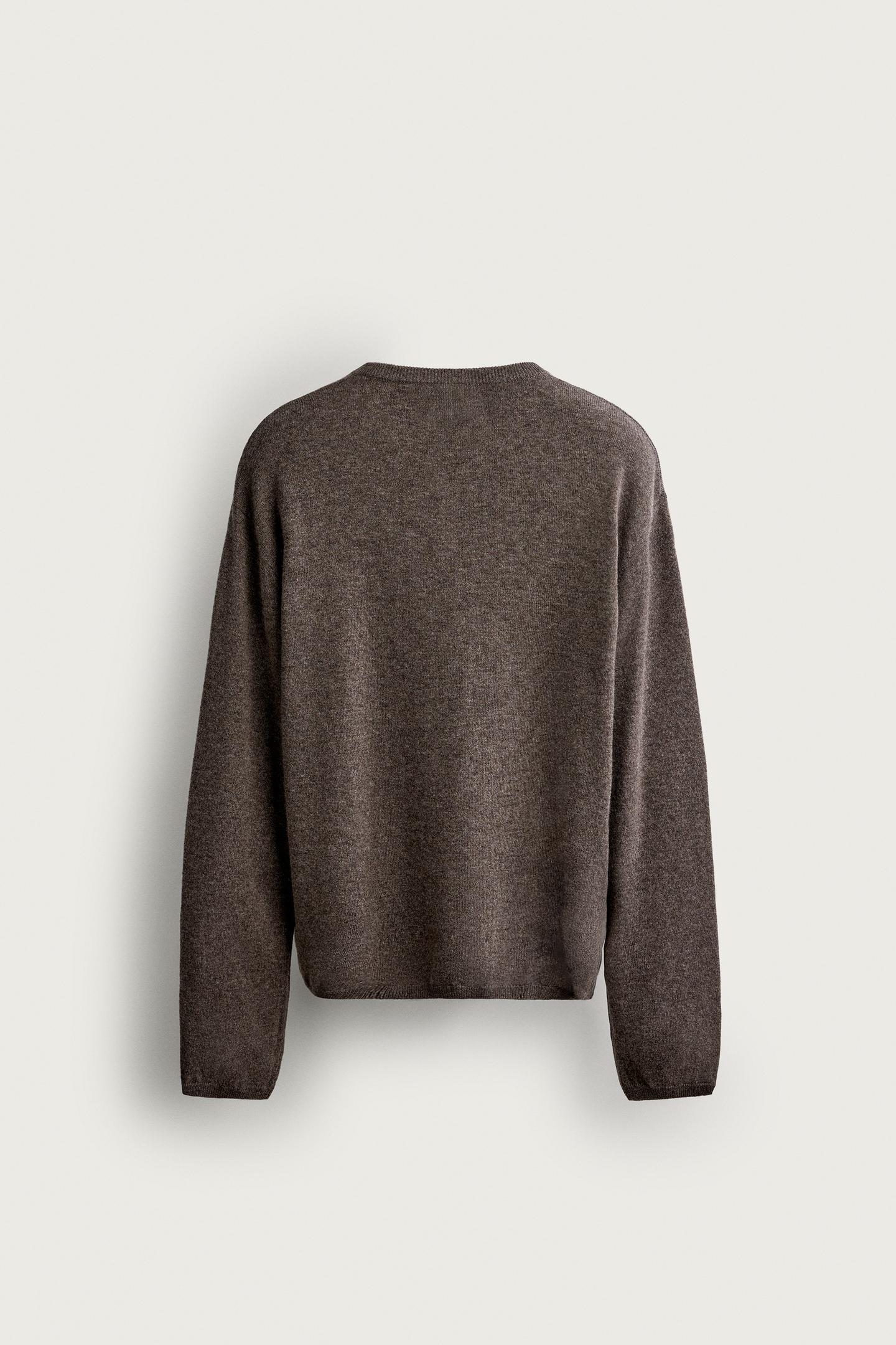Мужской свитер Zara Wool-Cashmere Mock-Neck Polo Sweater, цвет: Рыжевато-коричневый меланжевый — фото 7