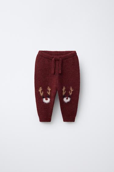 REINDEER KNIT JOGGERS - Burgundy by Zara