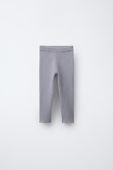 Zara RIBBED KNIT LEGGINGS - Blue / Gray