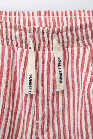 STRIPED TEXTURED PRINT BERMUDA SHORTS - Red / White by Zara - Image 2