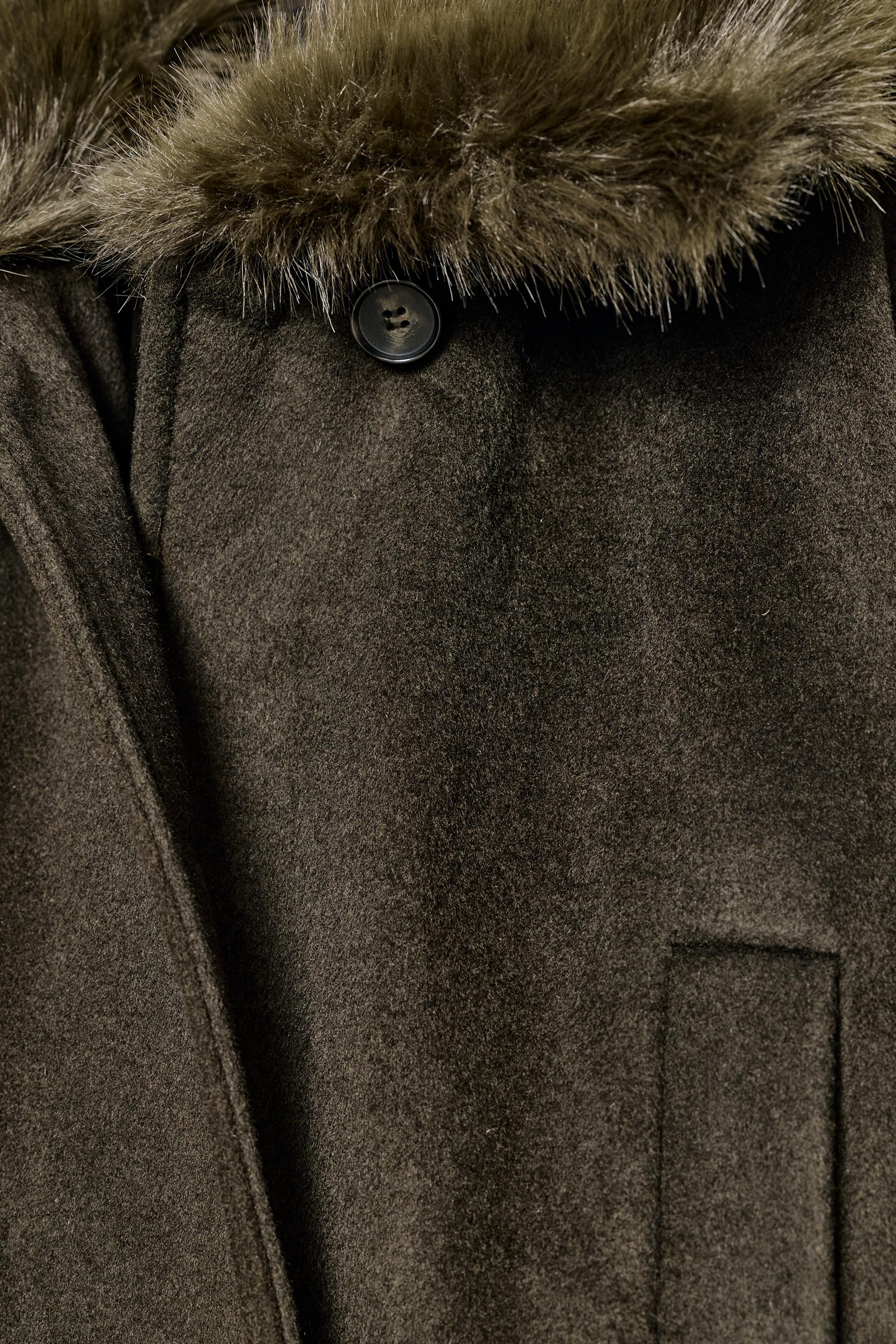 WOOL BLEND COAT WITH FAUX FUR COLLAR