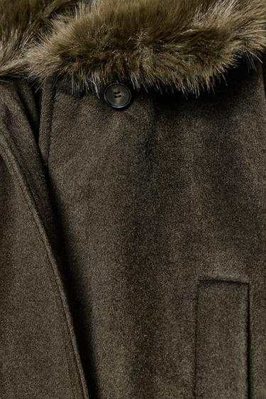 WOOL COAT WITH FAUX FUR COLLAR - Dark khaki by Zara - Image 8