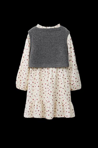 FLORAL DRESS WITH KNITTED WAISTCOAT - Ecru by Zara