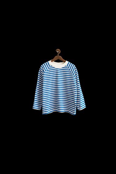 Zara ZARA TIMELESS - STRIPED TRIM T-SHIRT - Blue / White