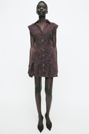 TEXTURED WEAVE MINI DRESS - bordeaux/ecru by Zara - Image 0