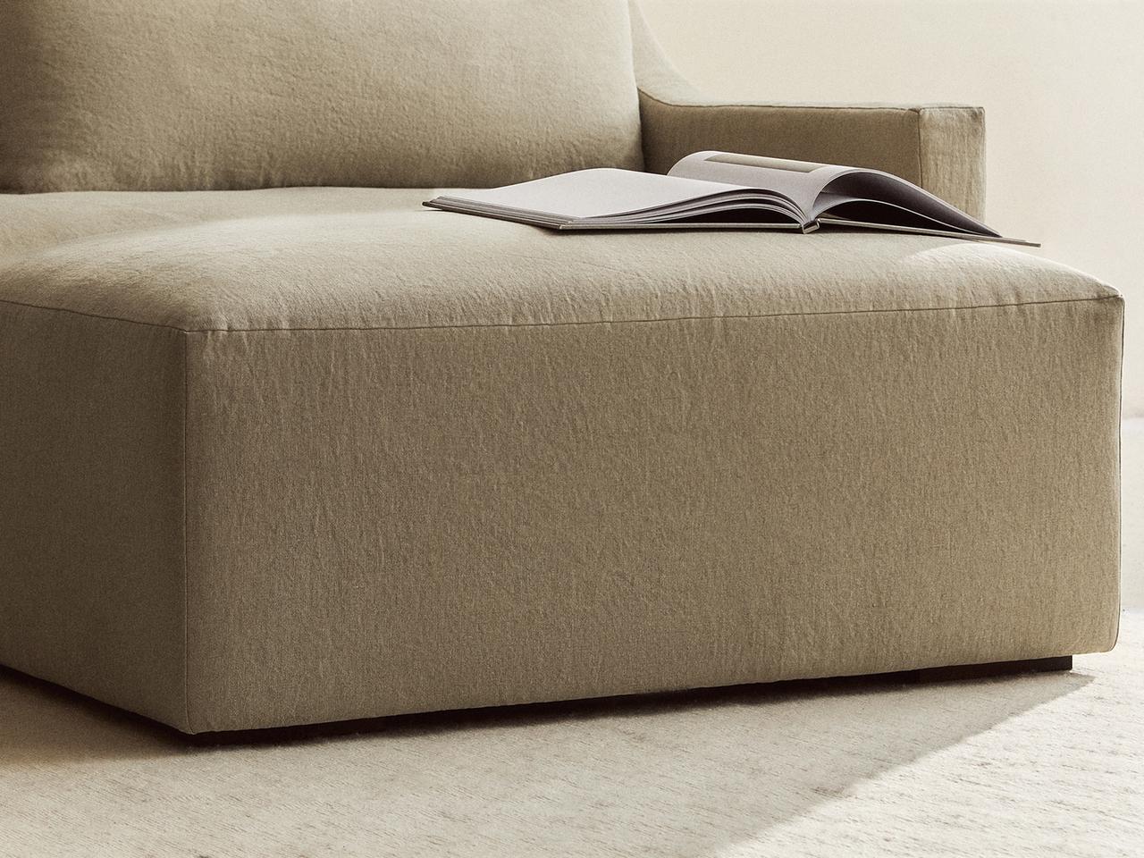 WASHED LINEN POUF — Light beige