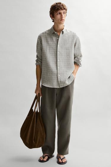 Zara 100% linen check shirt - Gray