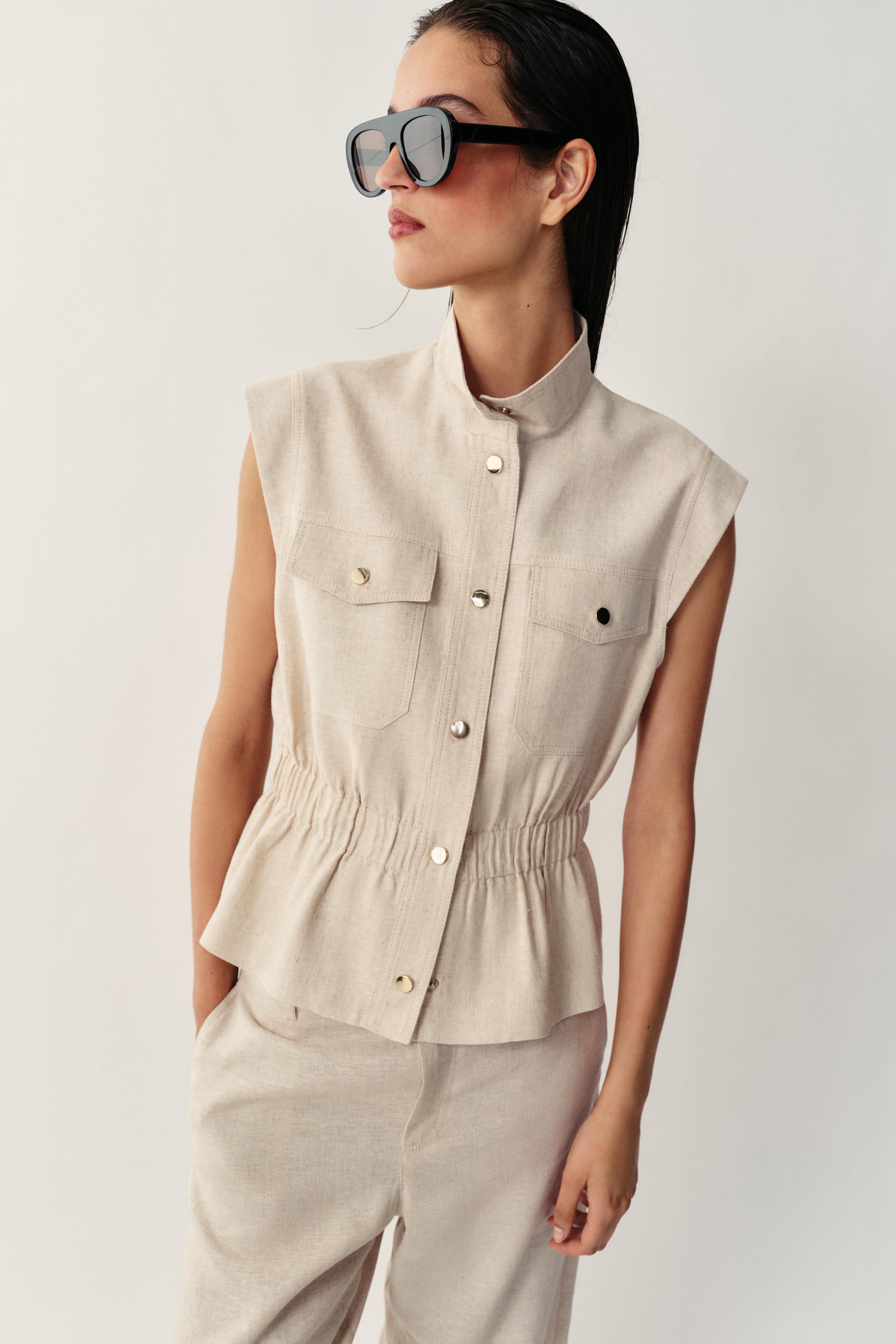 Женские жилеты Zara LINEN BLEND POCKET VEST — фото 2