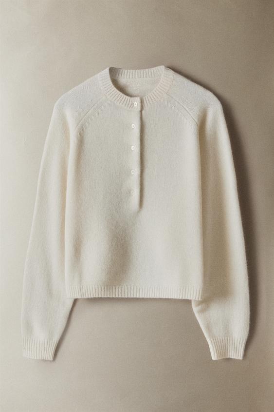 JERSEY CASHMERE À BOUTONS - Écru de Zara - Image 0