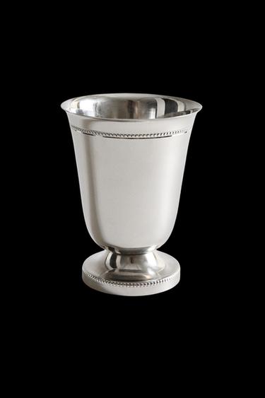Zara SMALL STRAIGHT STEEL GLASS VASE - Silver - Image 0