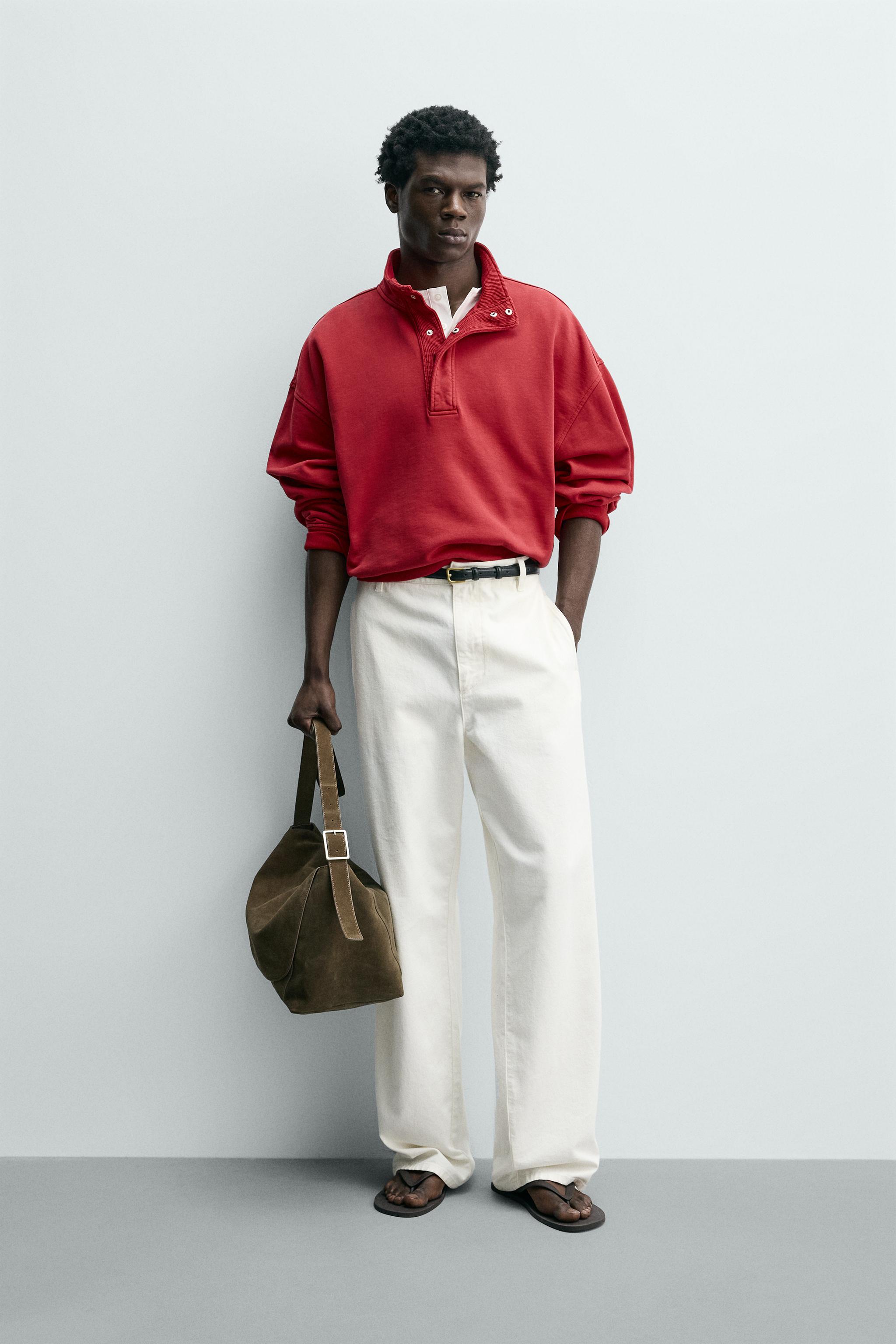 COMBINATION WAFFLE POLO SWEATSHIRT