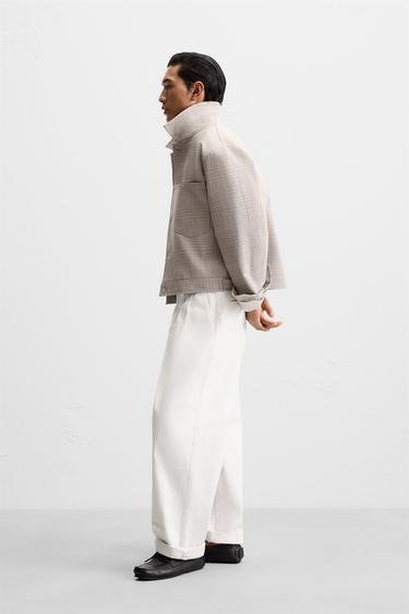 CHECKED CROPPED JACKET - Beige by Zara - Image 3