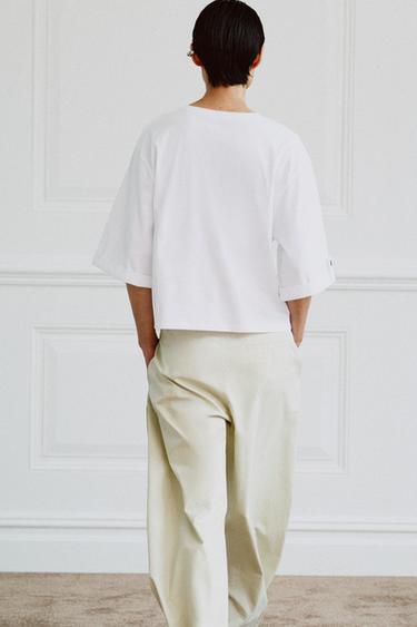 T-SHIRT ASYMÉTRIQUE BOUTON - Blanc de Zara - Image 2