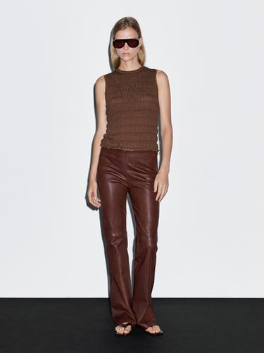 Zara Gathered cotton blend top - Brown - Image 0