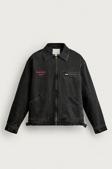 УТЕПЛЕННАЯ ДЖИНСОВАЯ КУРТКА С ВЫШИВКОЙ — ЧЕРНЫЙ от Zara