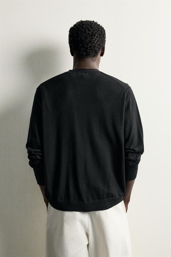 CARDIGAN REGULAR FIT 100 % LAINE - Noir de Zara - Image 2