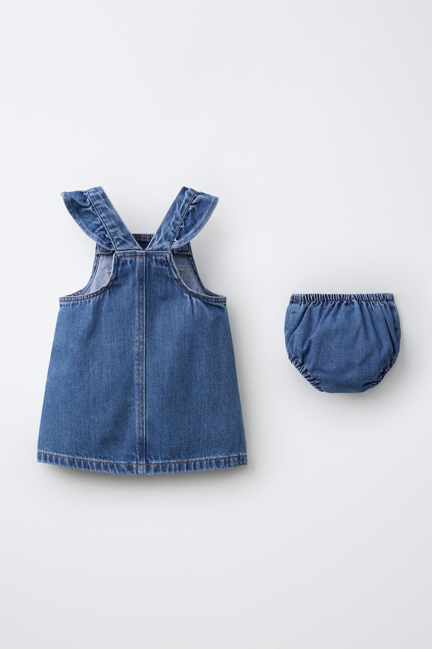 Детские комплекты Zara Denim Ruffle Pinafore Set, цвет: Синий — фото 2