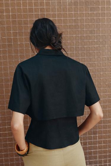 CHEMISE AJUSTÉE AVEC LIN DOUBLE ÉPAISSEUR - Noir de Zara - Image 3