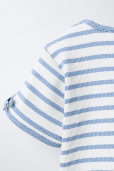 T-SHIRT CÔTELÉ À RAYURES ET LACETS - rayures de Zara - Image 3