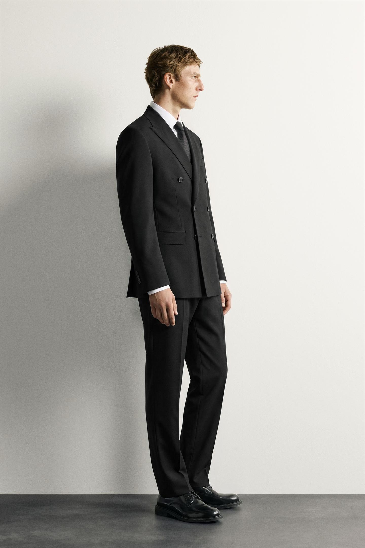 Мужской пиджак Zara Double-Breasted Suit Blazer, цвет: Чёрный — фото 4