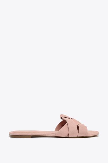 SANDALIA PLANA PIEL CRUZADA - Rosa de Zara