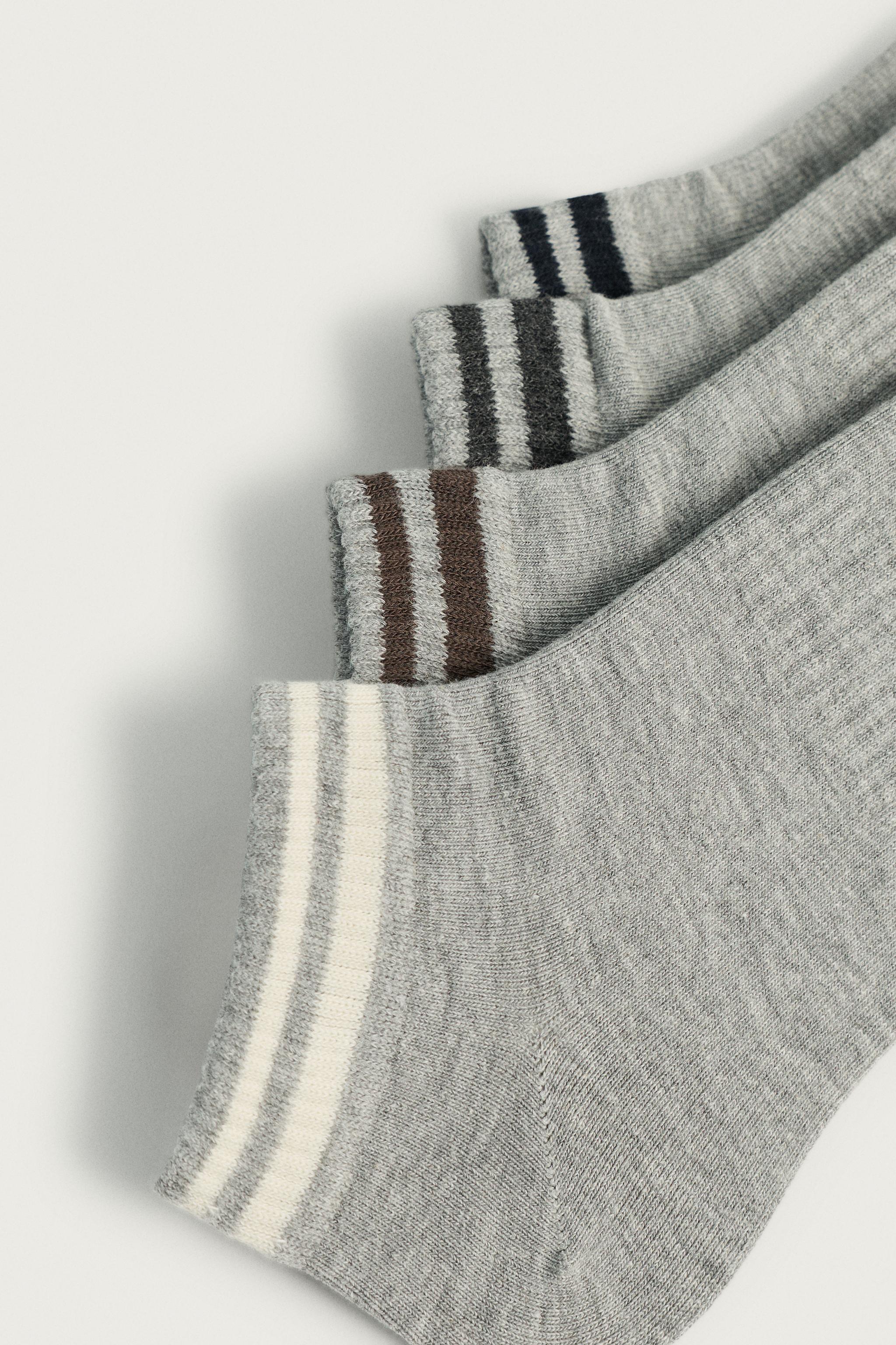 4-PACK OF STRIPED SHORT SOCKS — Gray