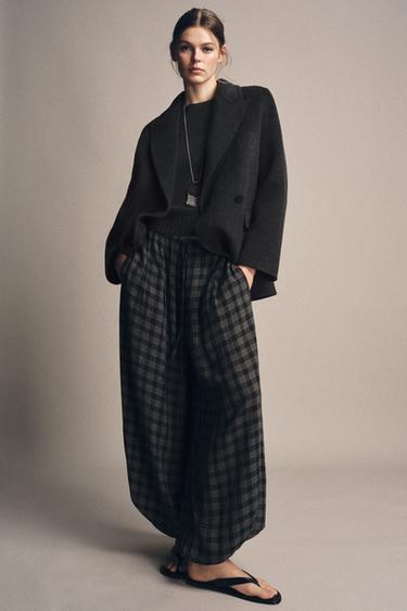 ZW COLLECTION CHECKED BLOOMER TROUSERS - Grey by Zara