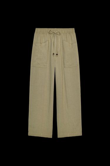RUSTIC TROUSERS WITH ELASTIC WAIST - Khaki by Zara - Image 0