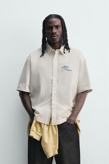 STRIPED SHIRT WITH CONTRAST PRINT - White by Zara