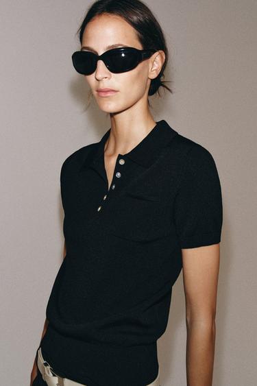 POLO PUNTO MANGA CORTA - Negro de Zara