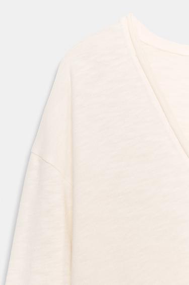 LONG SLEEVE RUSTIC T-SHIRT - Oyster-white by Zara - Image 7