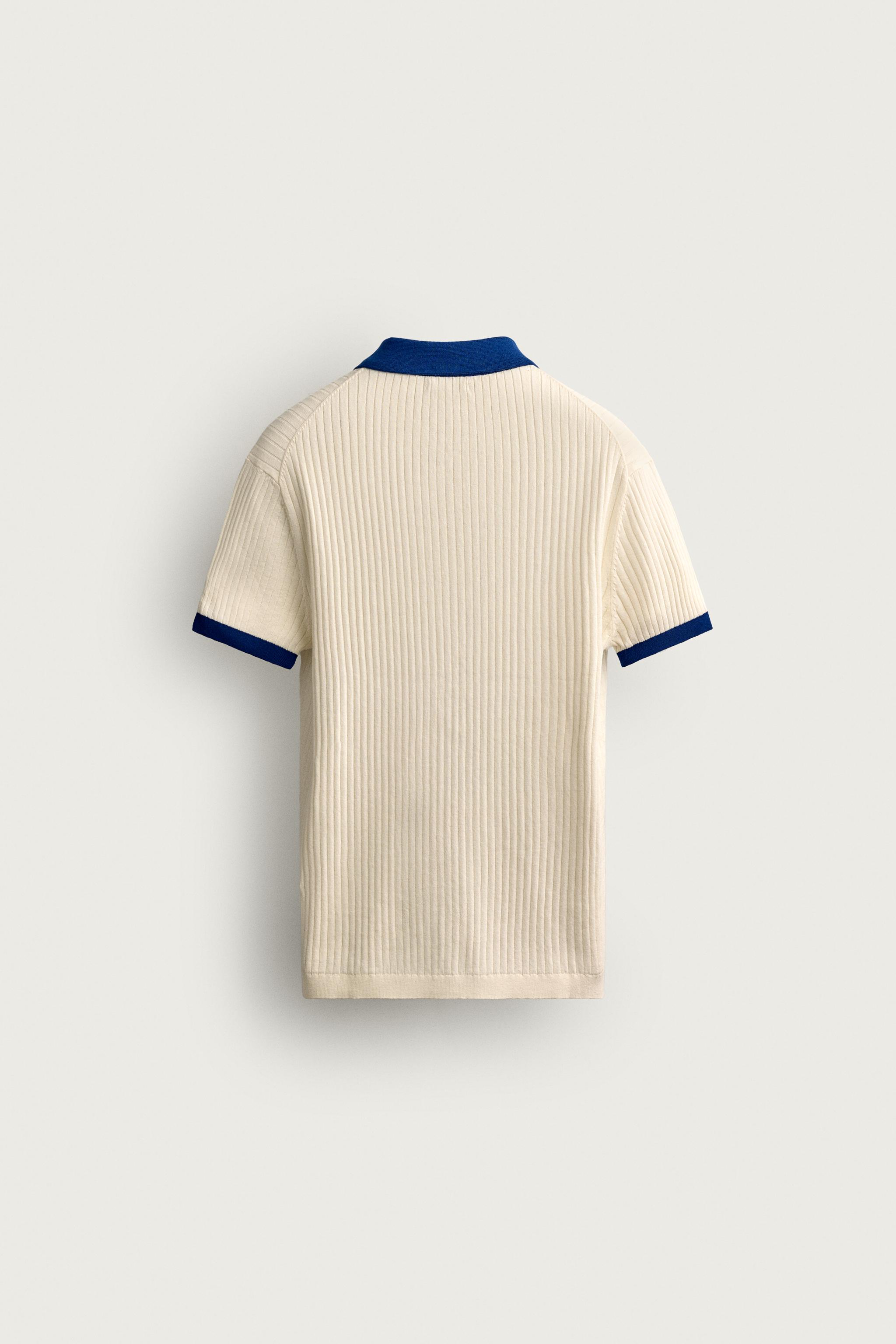 Zara BLOK RENKLİ FERMUARLI TRİKO POLO T-SHIRT görsel 8