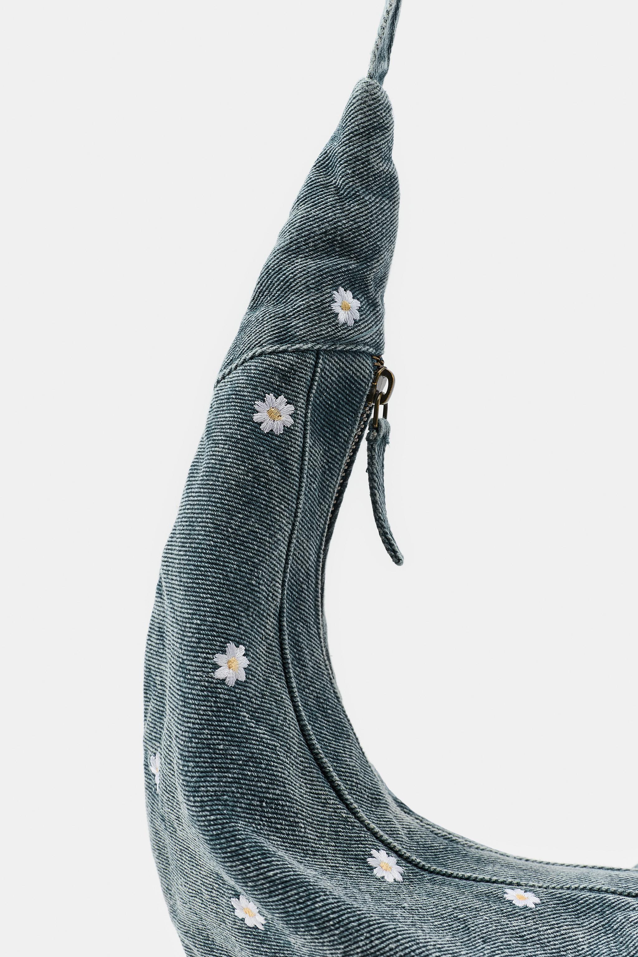 DAISY EMBROIDERED DENIM CROSSBODY BAG